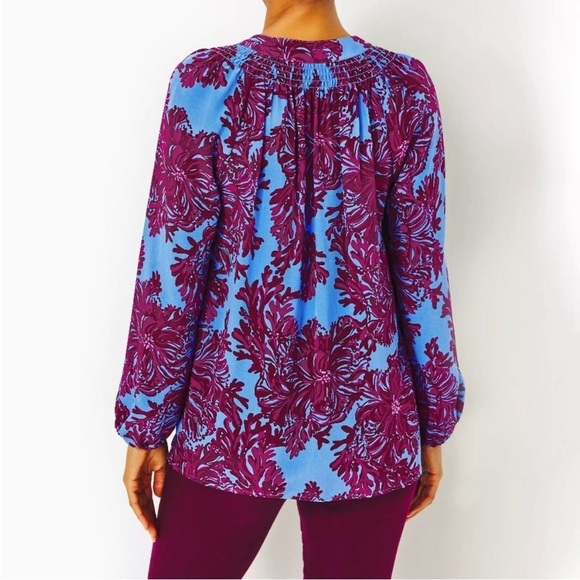 Lilly Pulitzer Elsa Silk Top Silk Feel Like a Shellebrity Abaco Blue Size XS - Picture 4 of 16